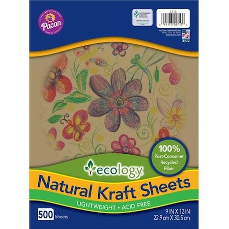Pacon Kraft Sheets, Acid-Free, 500-Sht, 9inWx12inLx2-1/10inH, Natural PAC5713
